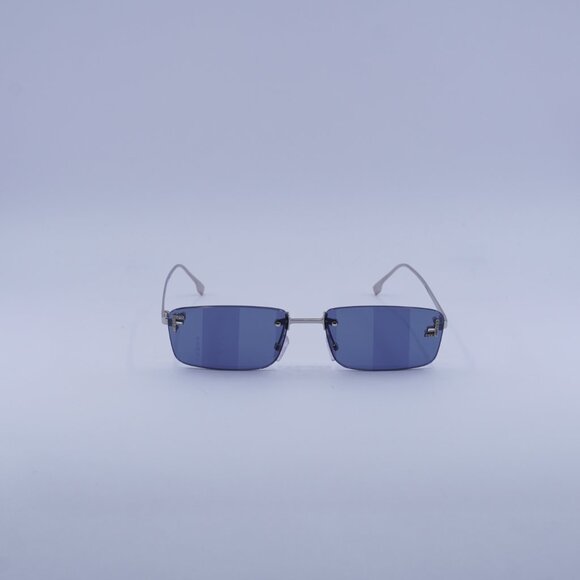 Fendi FE4172US 16X Sunglasses Shiny Palladium Rectangle Frame, Blue Lenses - Picture 2 of 10